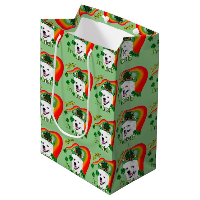 American Eskimo Dog Saint Patricks Day Medium Gift Bag (Front Angled)