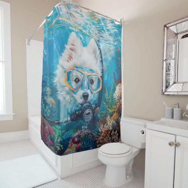 American Eskimo Dog Scuba Diving Underwater (In Situ)