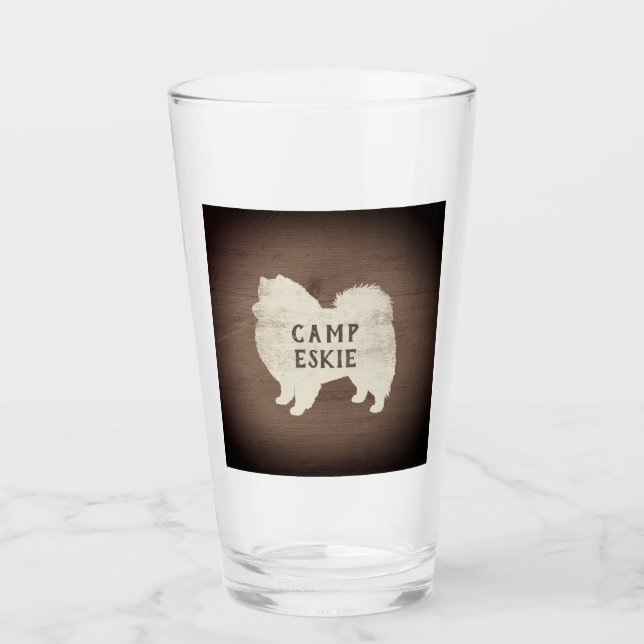American Eskimo Dog Silhouette Rustic Personalized Glass (Front)