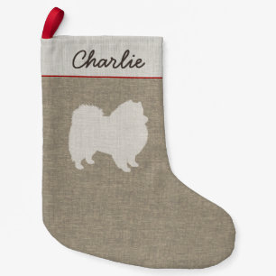 American Eskimo Dog Silhouette with Custom Text Small Christmas Stocking