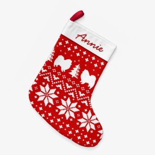 American Eskimo Dog Silhouettes Holiday Pattern Small Christmas Stocking