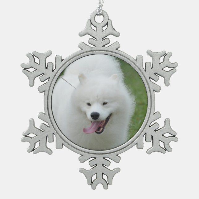 American Eskimo Dog Snowflake Pewter Christmas Ornament (Front)