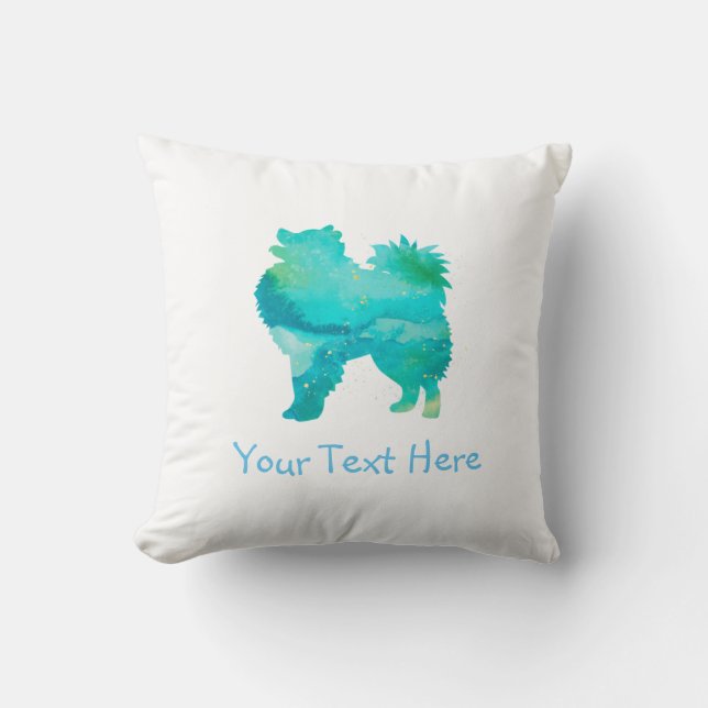 American Eskimo Dog Watercolor Customizable Pillow (Front)