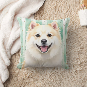 American Eskimo Dog Watercolor Mint Star Art Throw Pillow