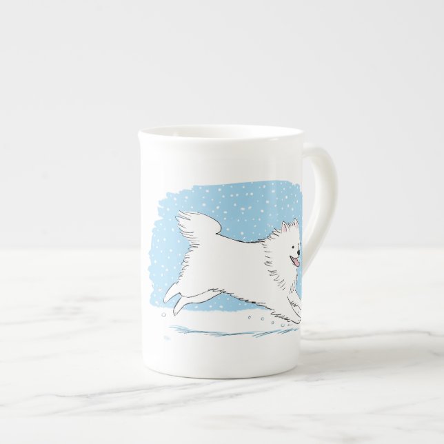 American Eskimo Dog - Winter Snow Eskie Custom Bone China Mug (Front Right)