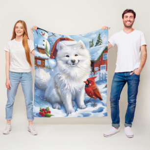 American Eskimo Dog Winter Wonderland Christmas Fleece Blanket