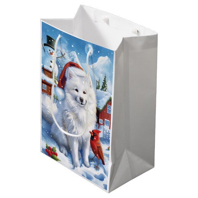 American Eskimo Dog Winter Wonderland Christmas  Medium Gift Bag (Front Angled)