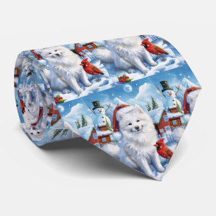 American Eskimo Dog Winter Wonderland Christmas Tie