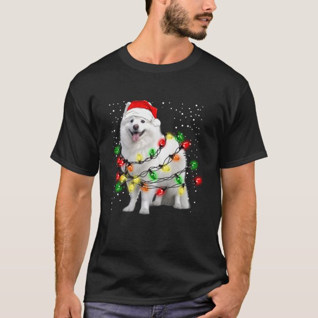 American Eskimo dog with string lights for Christm T-Shirt (Front)