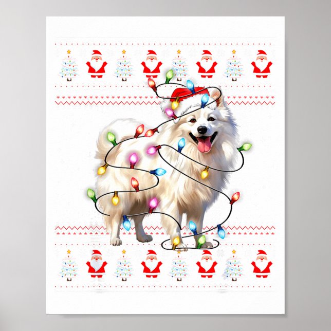 American Eskimo Dog Xmas Lights Ugly Sweater Chris Poster (Front)