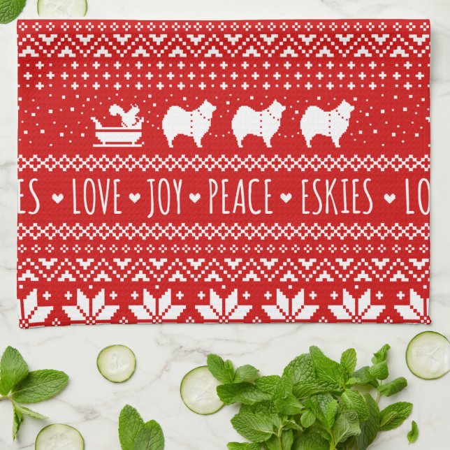 American Eskimo Dogs Christmas Eskies Holiday Kitchen Towel (Folded)