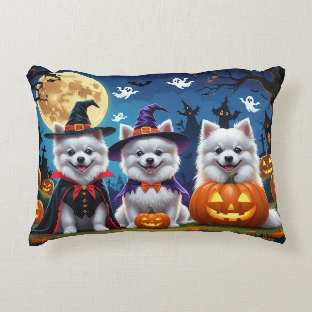 American Eskimo Dogs Pumpkin Halloween Funny Accent Pillow (Front)