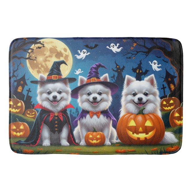 American Eskimo Dogs Pumpkin Halloween Funny Bath Mat (Front)