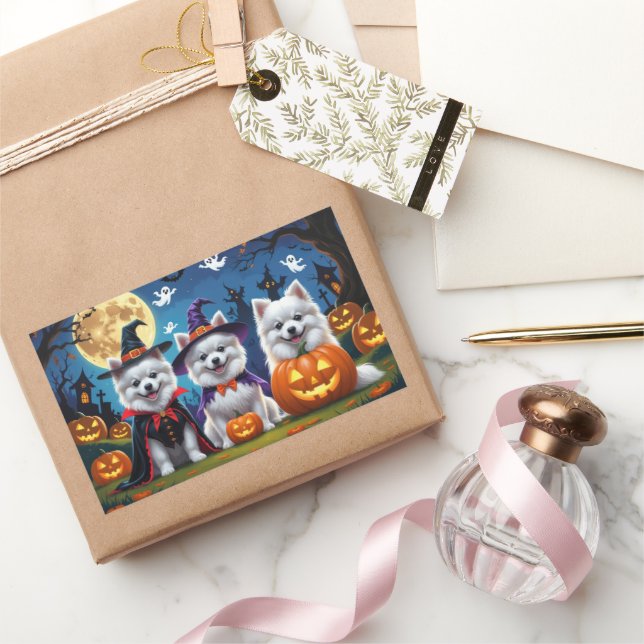 American Eskimo Dogs Pumpkin Halloween Funny Sticker (Gifting)