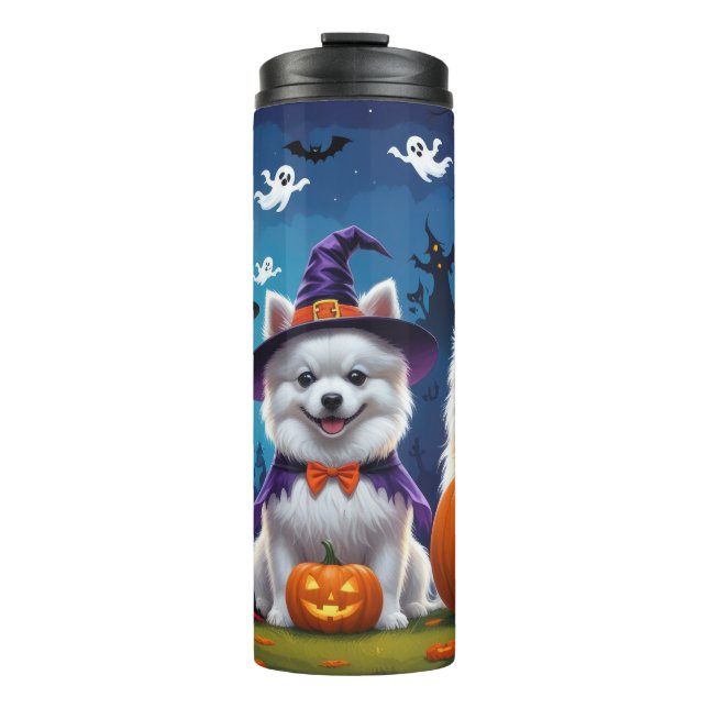 American Eskimo Dogs Pumpkin Halloween Funny Thermal Tumbler (Front)