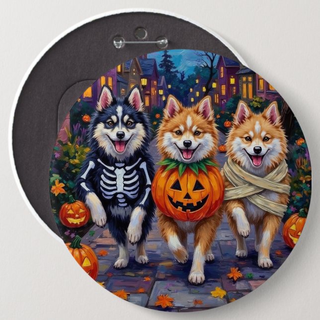 American Eskimo Dogs Trick-or-Treating Halloween 6 Inch Round Button (Front & Back)