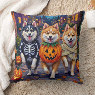 American Eskimo Dogs Trick-or-Treating Halloween Throw Pillow