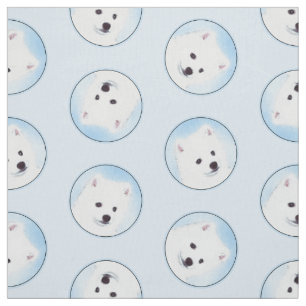 American Eskimo Eskie Puppy Painting Cute Dog Art Fabric