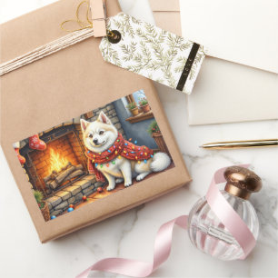 American Eskimo Fireplace with Christmas Lights Sticker