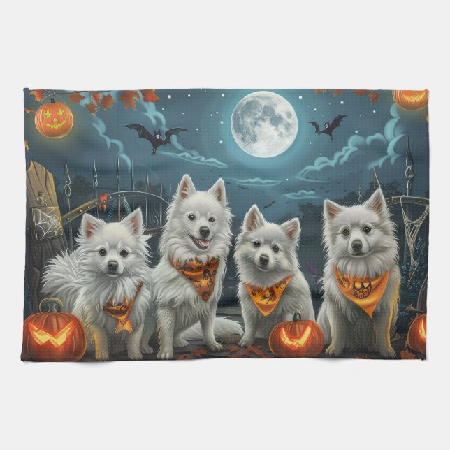 American Eskimo Halloween Spooky  Kitchen Towel (Horizontal)