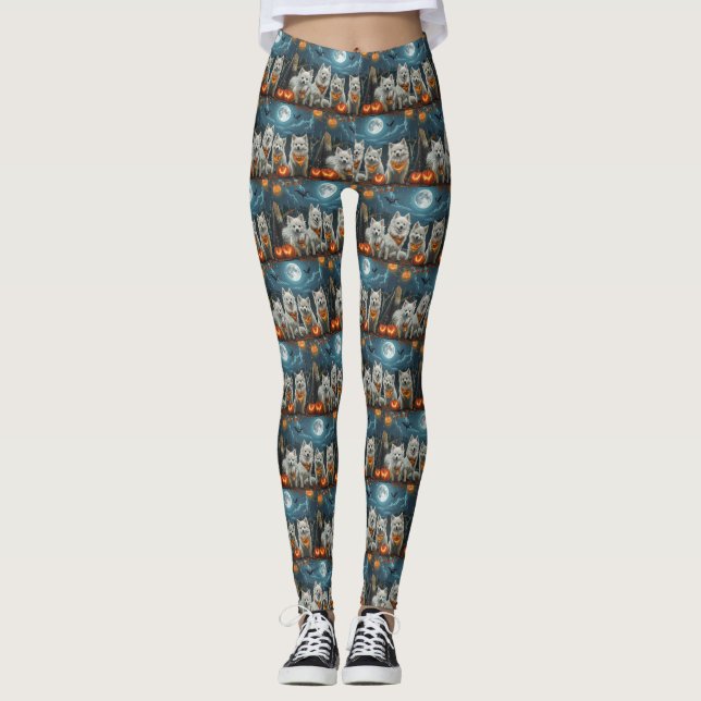 American Eskimo Halloween Spooky  Leggings (Front)