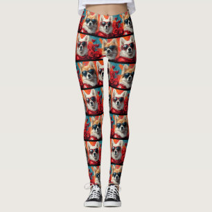 American Eskimo Heart Roses Valentine's Day Leggings