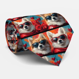 American Eskimo Heart Roses Valentine's Day Tie