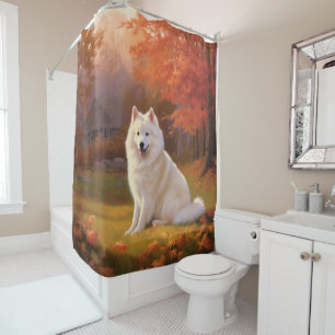 American Eskimo in Autumn Leaves Fall Inspired