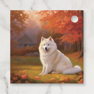 American Eskimo in Autumn Leaves Fall Inspired Favour Tags
