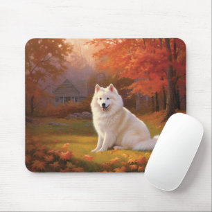 American Eskimo in Autumn Leaves Fall Inspired Mouse Pad