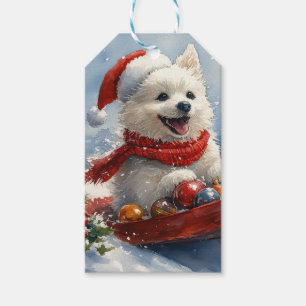 American Eskimo in Sledge Let it Snow Christmas Gift Tags