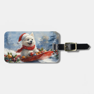 American Eskimo in Sledge Let it Snow Christmas Luggage Tag