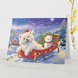 American Eskimo in Sleigh Snow Christmas Card