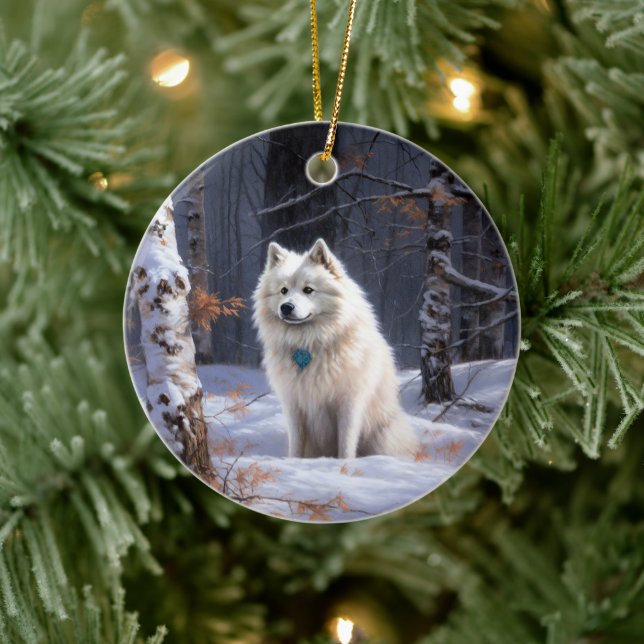 American Eskimo Let It Snow Christmas  Ceramic Ornament (Tree)