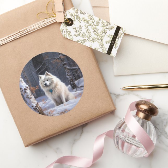 American Eskimo Let It Snow Christmas  Classic Round Sticker (Gifting)