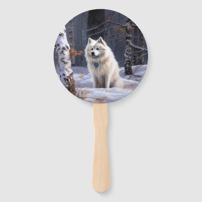 American Eskimo Let It Snow Christmas  Hand Fan (Front)