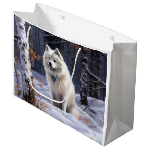 American Eskimo Let It Snow Christmas  Large Gift Bag