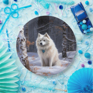 American Eskimo Let It Snow Christmas  Paper Plate