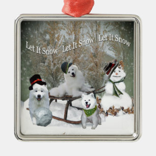 American Eskimo Let It Snow Metal Ornament