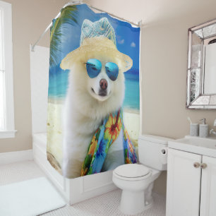 American Eskimo on Beach,summer gift for dog lover