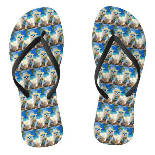 American Eskimo on Beach,summer gift for dog lover Flip Flops