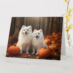 American Eskimo Puppy Autumn Delight Pumpkin Card
