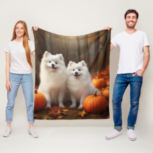 American Eskimo Puppy Autumn Delight Pumpkin Fleece Blanket