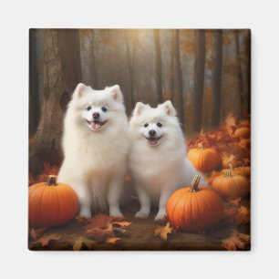 American Eskimo Puppy Autumn Delight Pumpkin Magnet