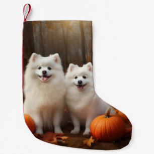 American Eskimo Puppy Autumn Delight Pumpkin Small Christmas Stocking
