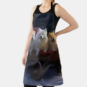 American Eskimo Snowy Sleigh Christmas Decor Apron