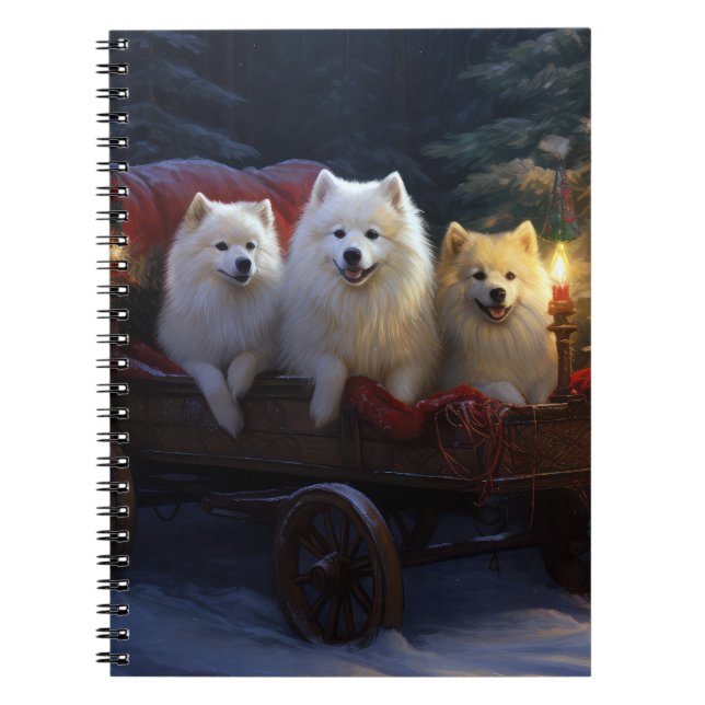 American Eskimo Snowy Sleigh Christmas Decor Notebook (Front)