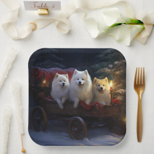American Eskimo Snowy Sleigh Christmas Decor Paper Plate