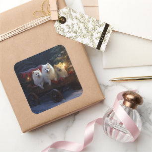 American Eskimo Snowy Sleigh Christmas Decor Square Sticker