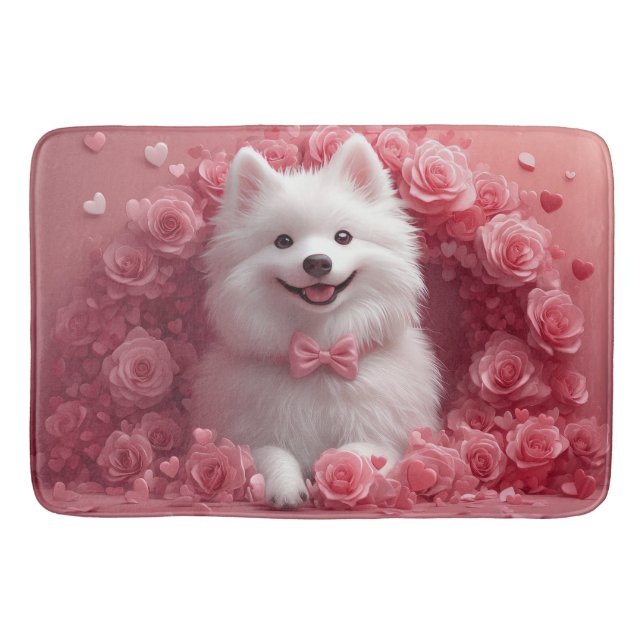 American Eskimo with Roses - Valentine's Day Bath Mat (Front)